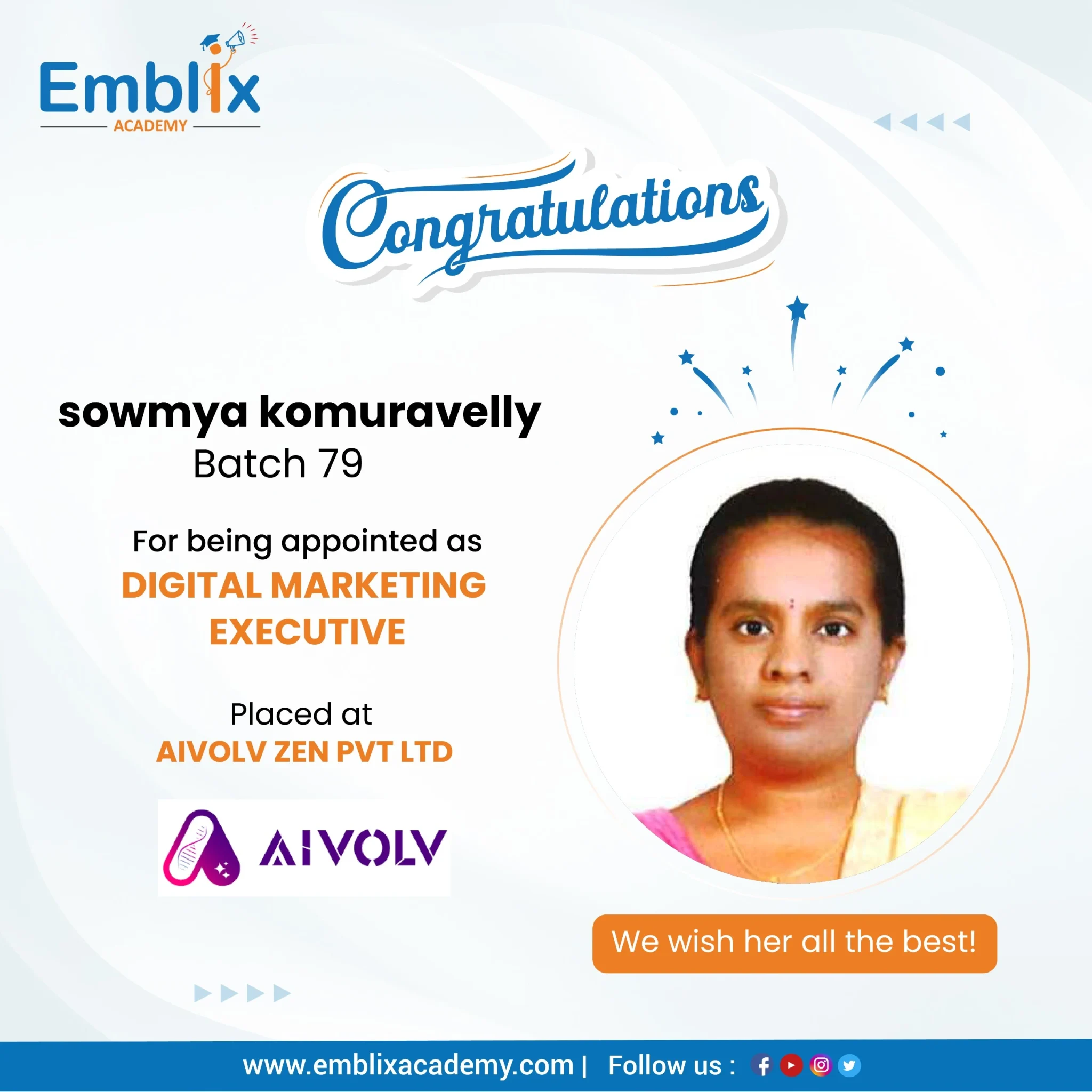 Bhargav placed at ERP Tree — Emblix Academy alumni