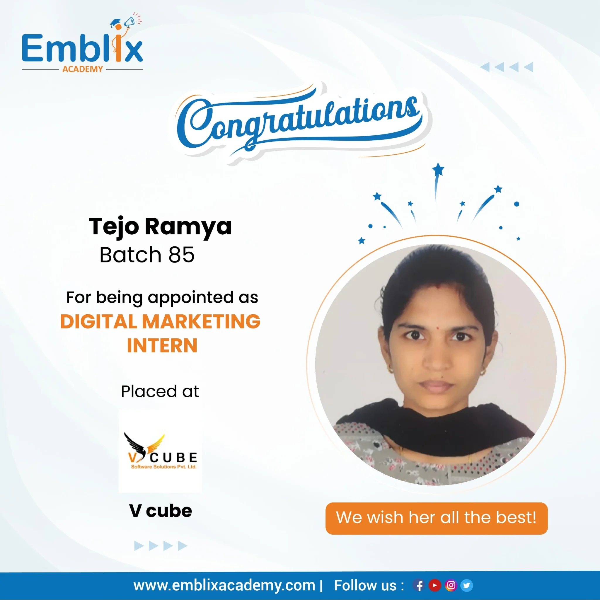 Rohith placed at The Business — Emblix Academy alumni