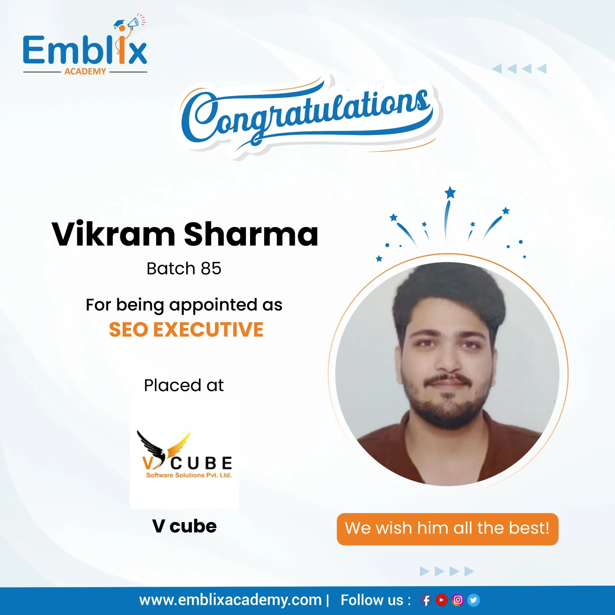 Pradeep placed at Rankridge — Emblix Academy alumni