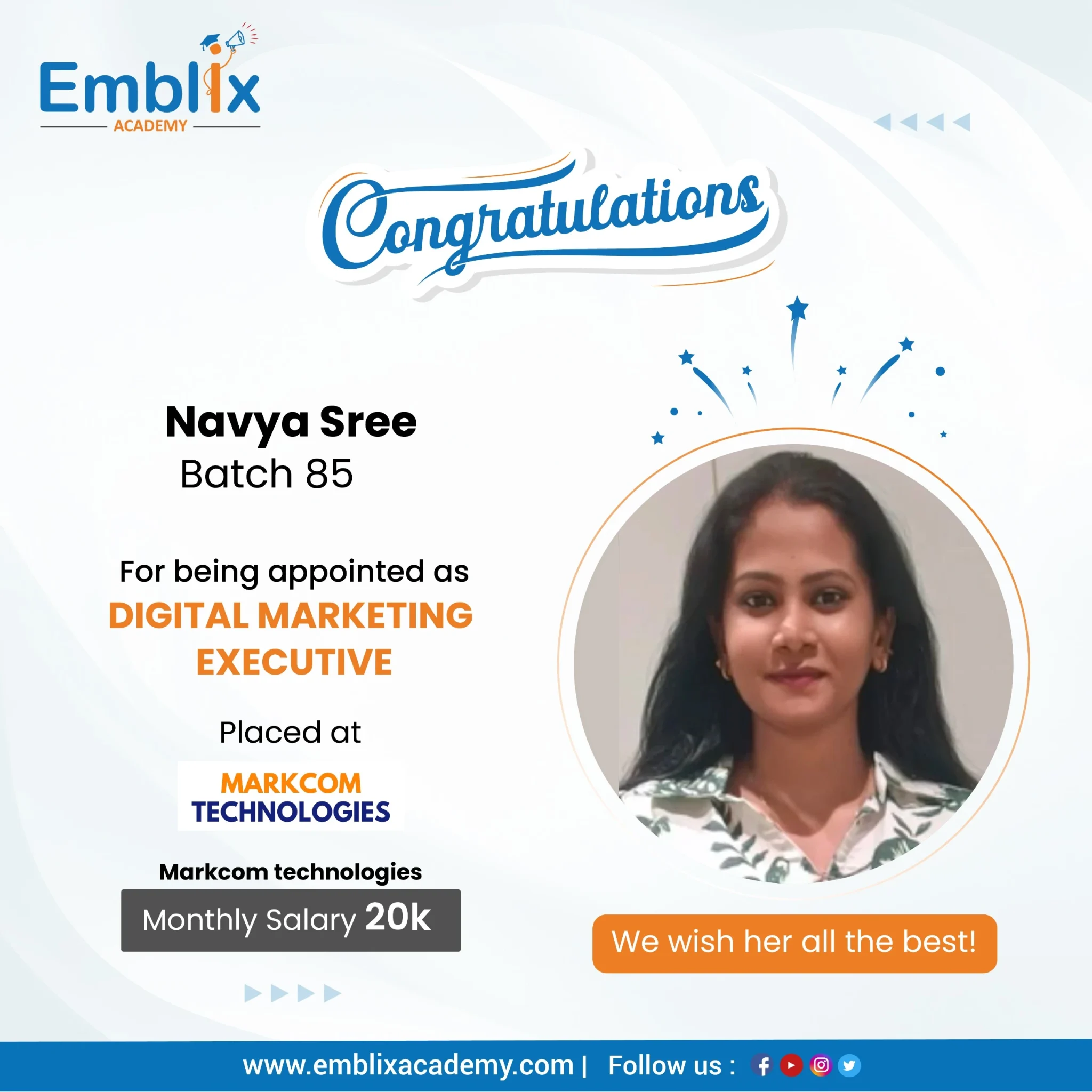 Balaji placed at iBharat — Emblix Academy alumni