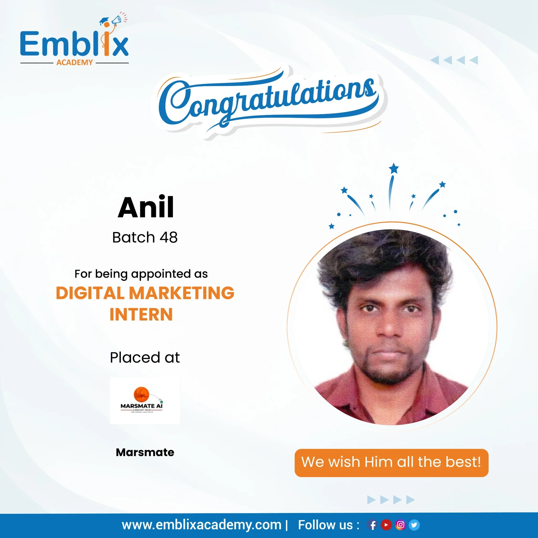 Ravikiran placed at Motivity Labs — Emblix Academy alumni